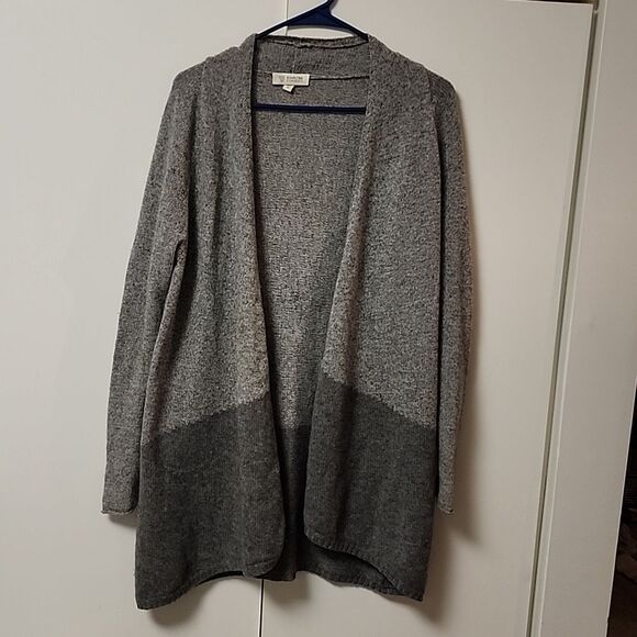 Kinross womens cashmere cardigan sz small grey color block duster fall comfort - Picture 1 of 11